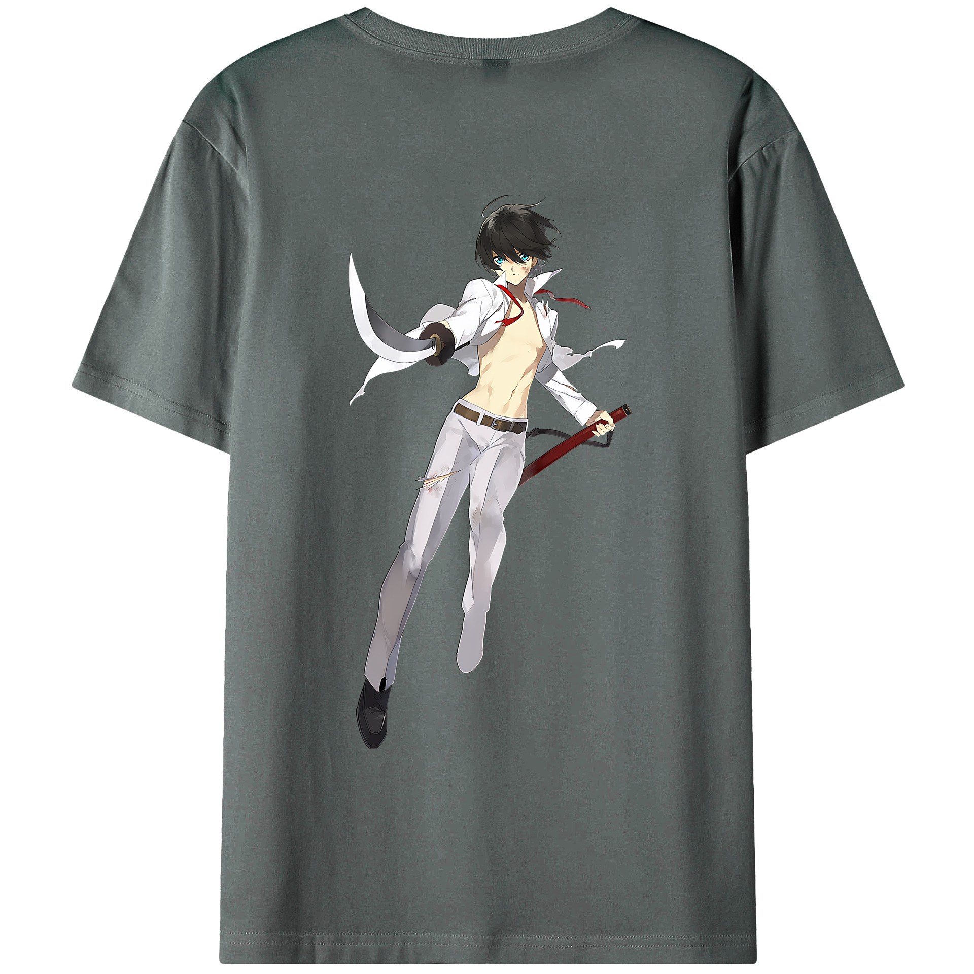 （画像用） 刀剣乱舞 Touken Ranbu 綿100％ メンズ半袖Tシャツ（バックプリント） 通気性